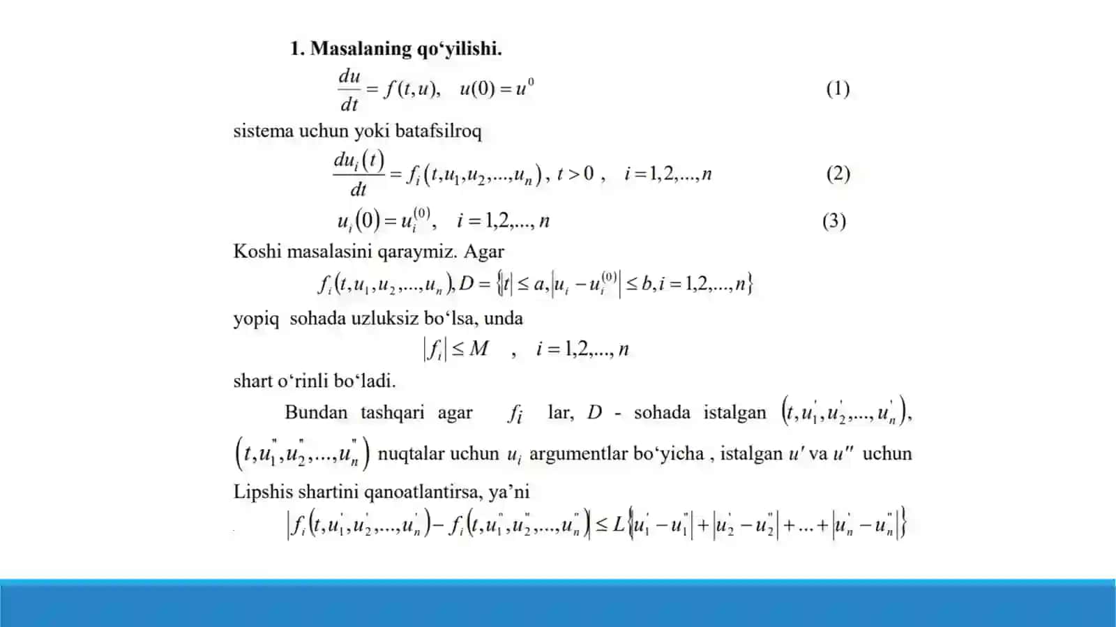 Oddiy differensial tenglamalar uchun Koshi masalasini yechish 3