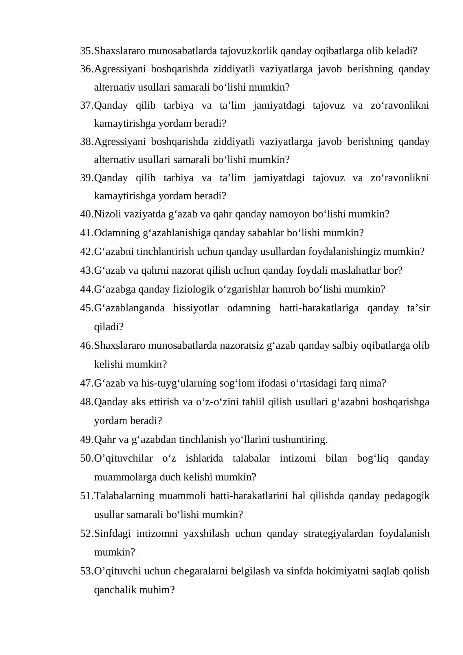 BOSHLANG’ICH TA’LIMDA KONFLIKTOLOGIYA fanidan SAVOLNOMA 3