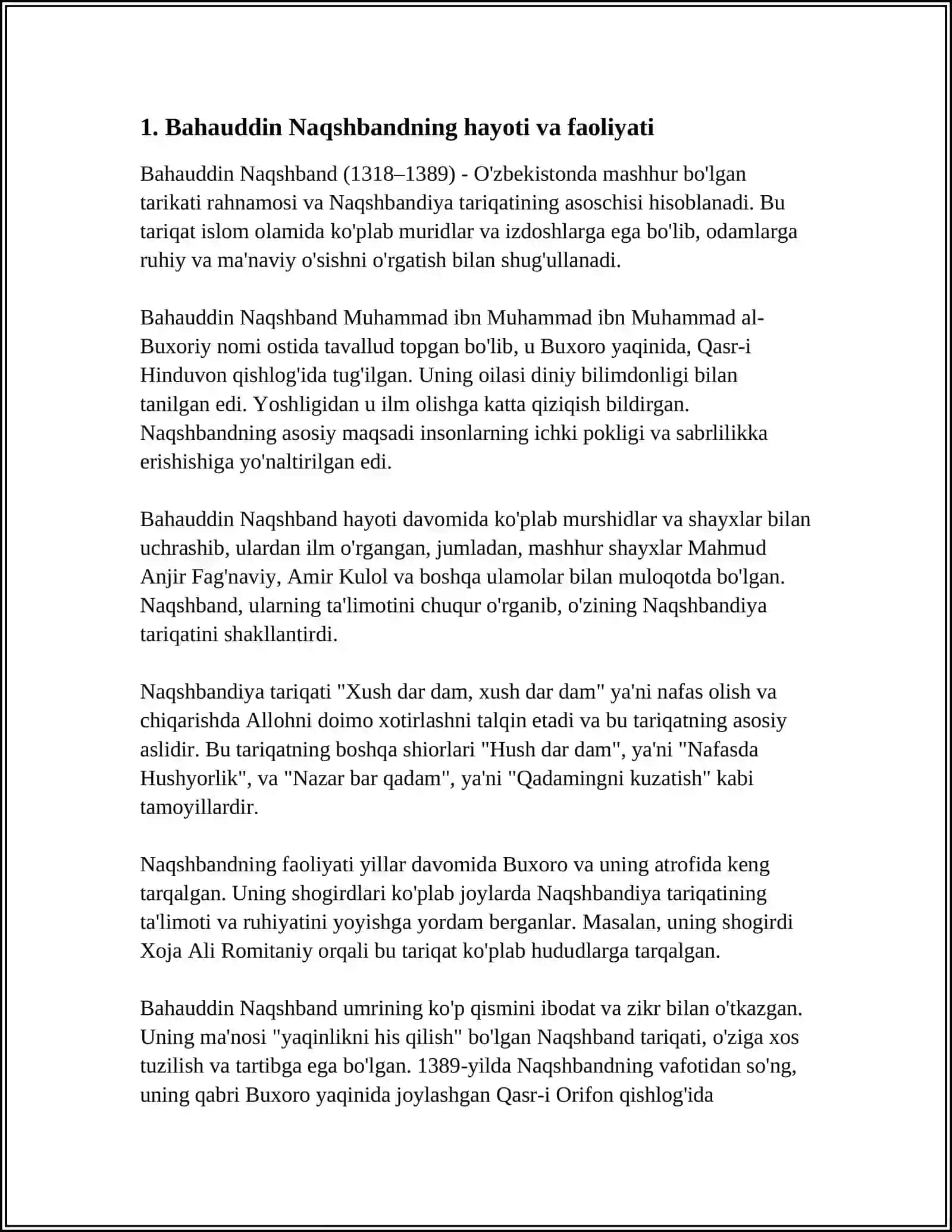 BAHOUDDIN NAQSHBANDNING ISLOM DINIGA QOʻSHGAN HISSASI 3