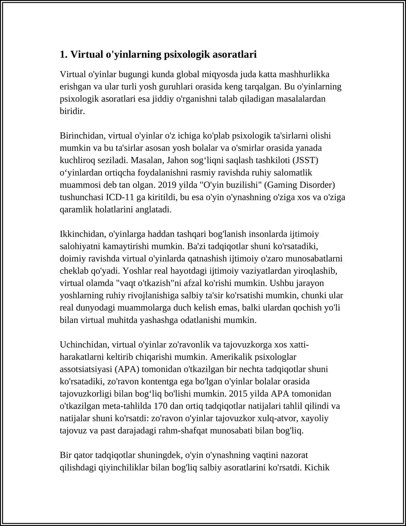 VIRTUAL ÓYINLARNING ASORATLARI 3