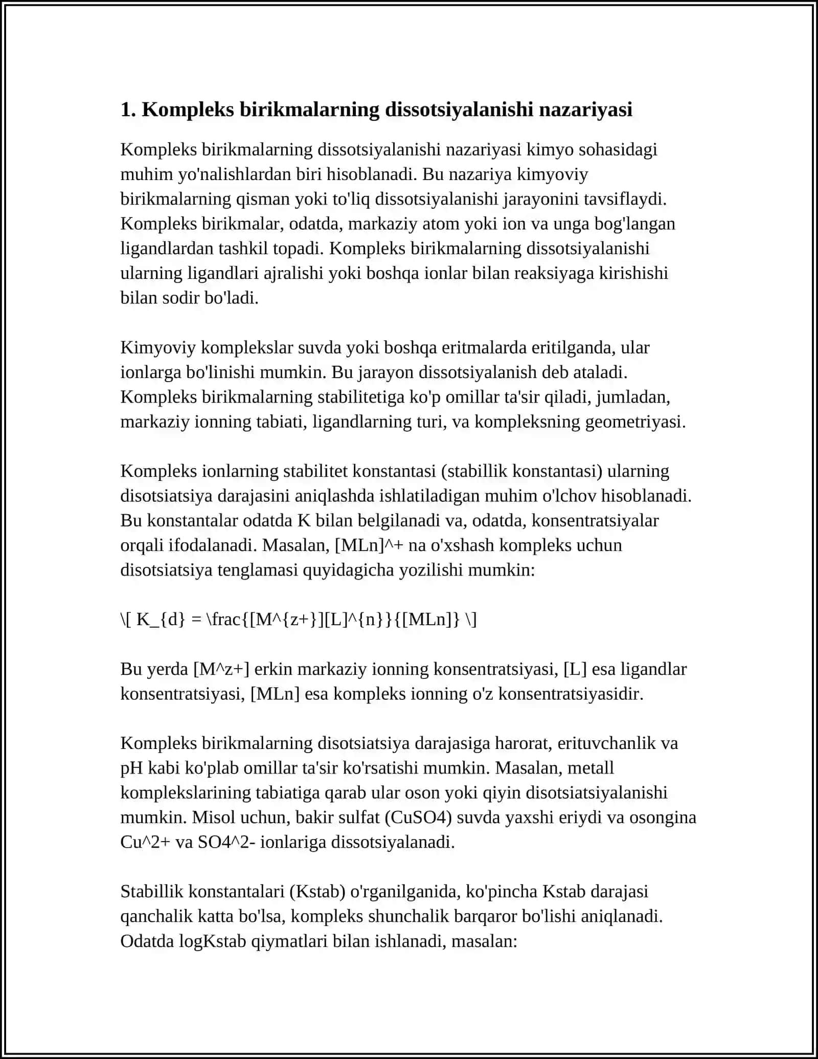 ERITMALARDA KOMPLEKS BIRIKMALARNING DISSOTSIYALANISHI.KOMPLSKS BIRIKMALARNI OLINISH USULLARI 3
