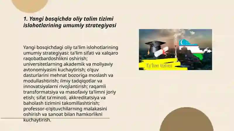 Yangi O’zbekistonda Oliy talim tizimi: Islohotlarning yangi bosqichi 3