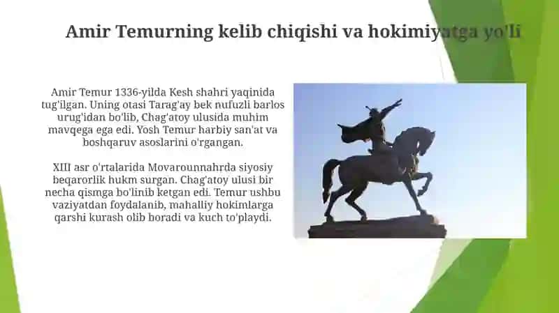 Amir Temurning hokimiyatga kelishi va Temuriylar davlatining tashkil topishi 3