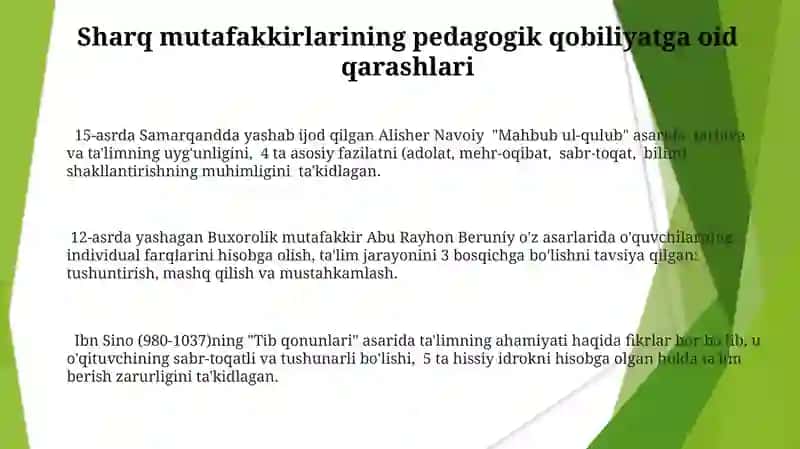Pedagogik qobiliyat toʻgʻrisida sharq mutafakkirlari qarashlari 3
