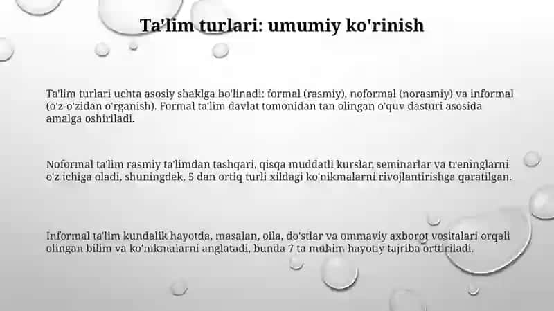 Taʼlim turlari va taʼlimni tashkil etish shakllari 3