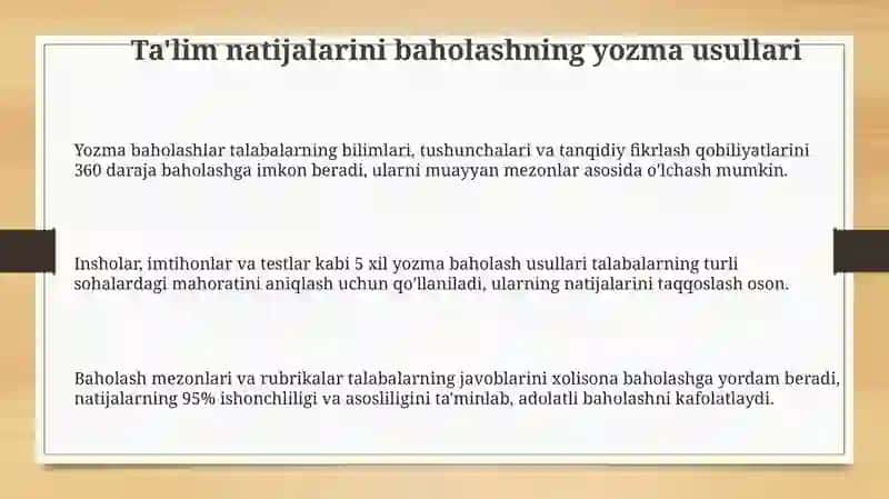 Ta'lim natijalarini baholashning yozma usullari 3