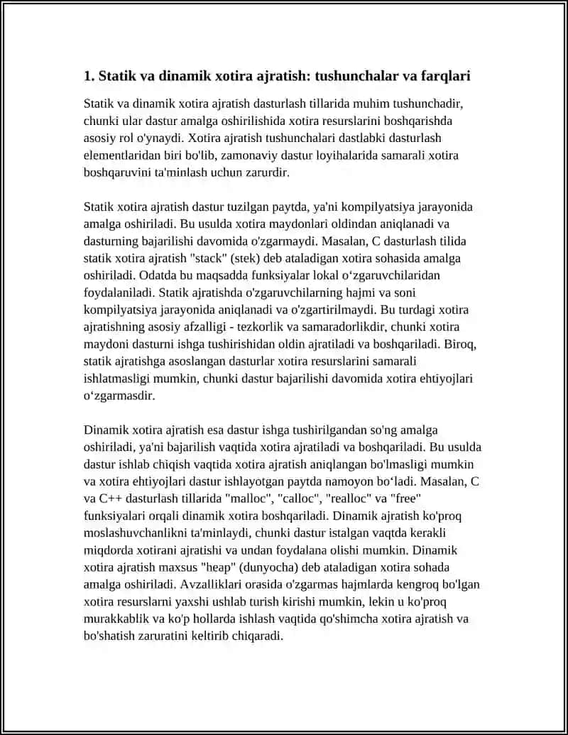 Statik va Dinamik Xotira Ajratish Simulyatsiyasi 3