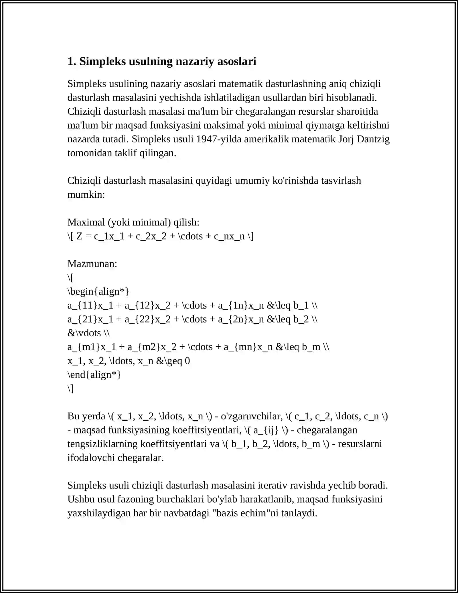 IQTISODIY MASALALARNI SIMPLEKS USULDA YECHISH 3
