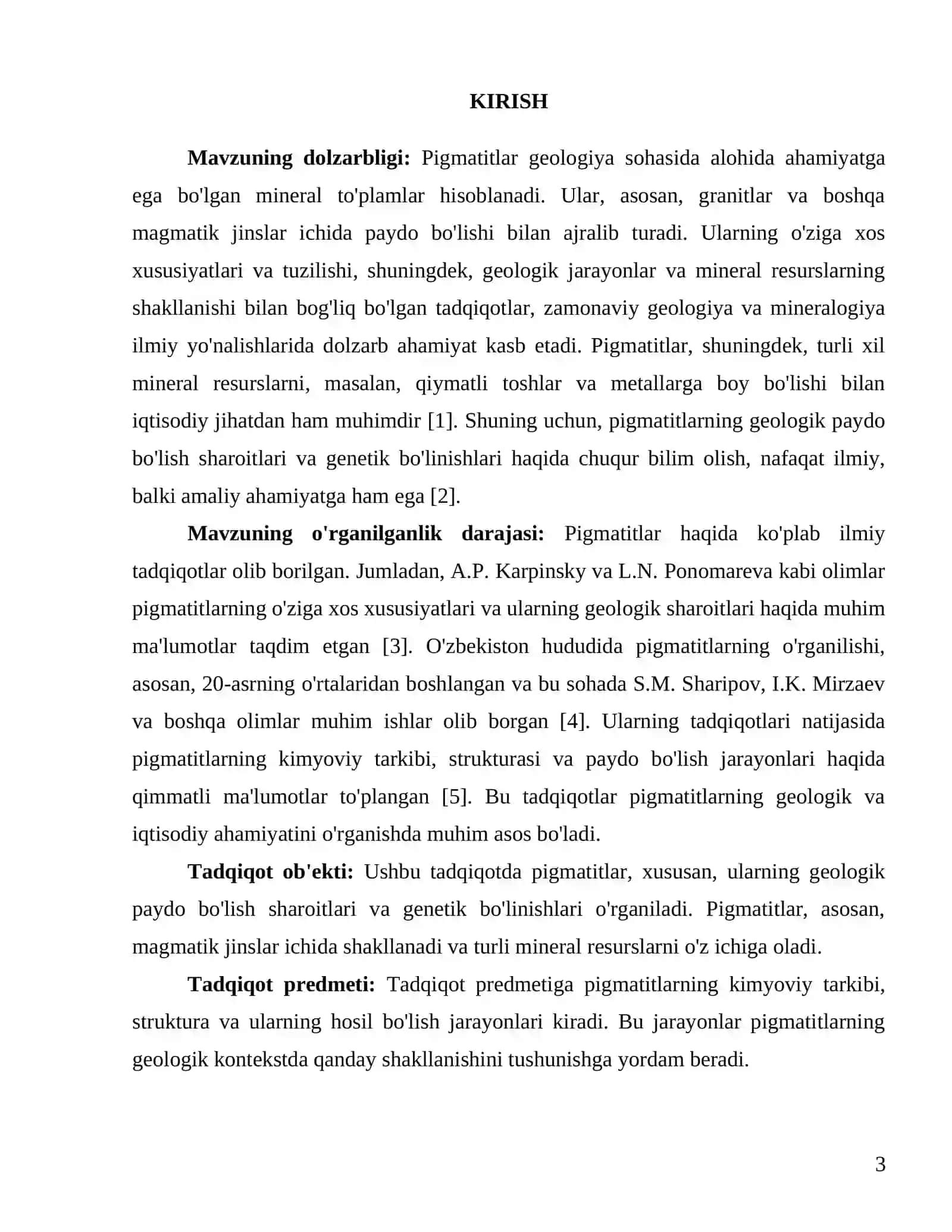 Pigmatitlarning geologik paydo boʻlish sharoitlari va genetik boʻlinishlari 3