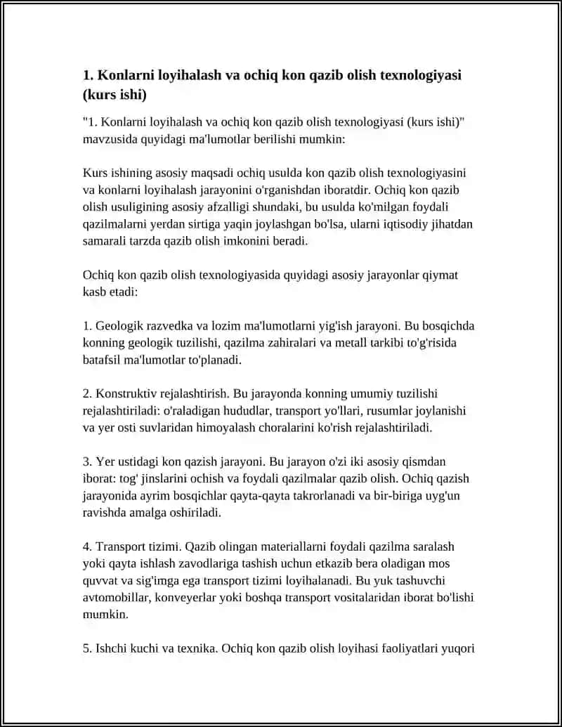 Konlarni loyihalash va ochiq kon qazib olish texnologiyasi (kurs ishi) 3