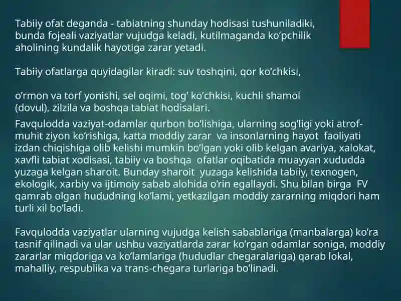 Tabiiy, texnogen, ekologik va ijtimoiy tusdagi favqulotda vaziyatlarda hayot faoliyati xavfsizligi v 3