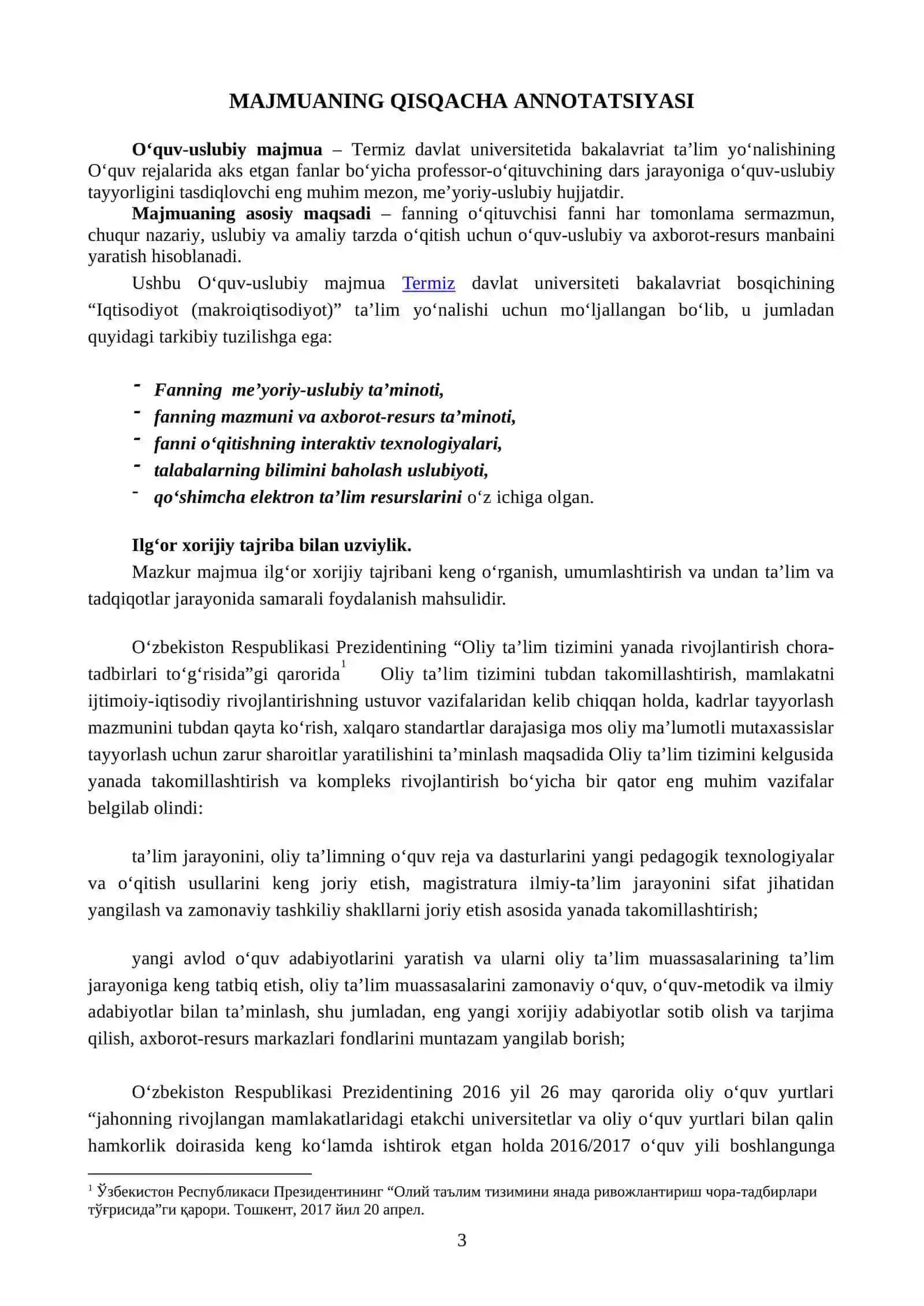 INSTITUTSIONAL IQTISODIYOT FANIDAN O‘QUV USLUBIY MAJMUA 3