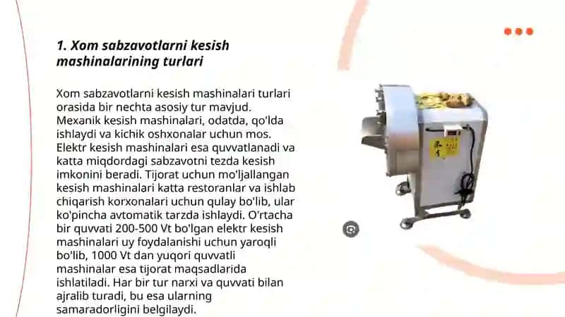 Xom sabzavotlarni kesish mashinalarining turlari 3