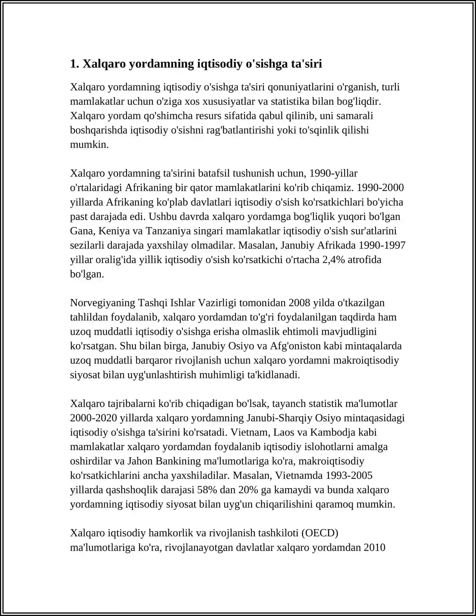 IQTISODIYOTNING O'TISH DAVRIDAGI MAMLAKATLARDA XALQARO YORDAMINING O'RNI 3