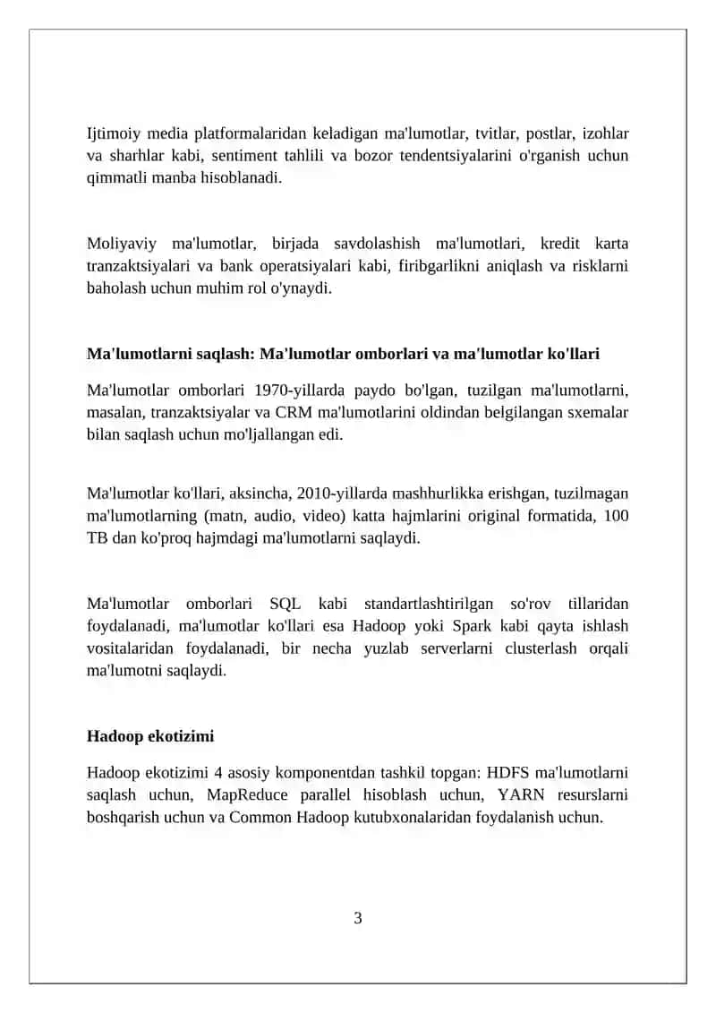 Katta hajmdagi ma’lumotlar bilan ishlash texnologiyalari 3