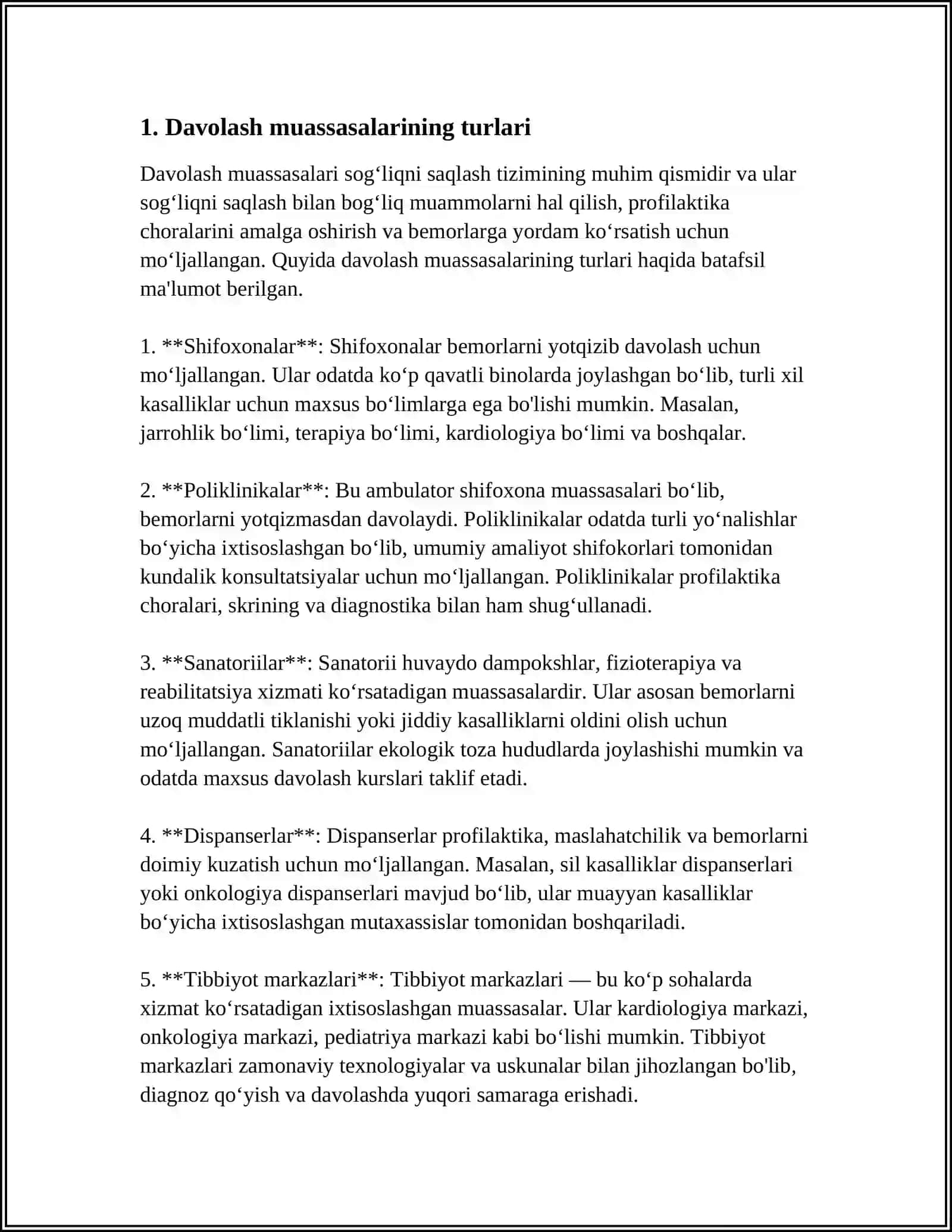 DAVOLASH MUASSASALARINI ASOSIY TURLARI 3