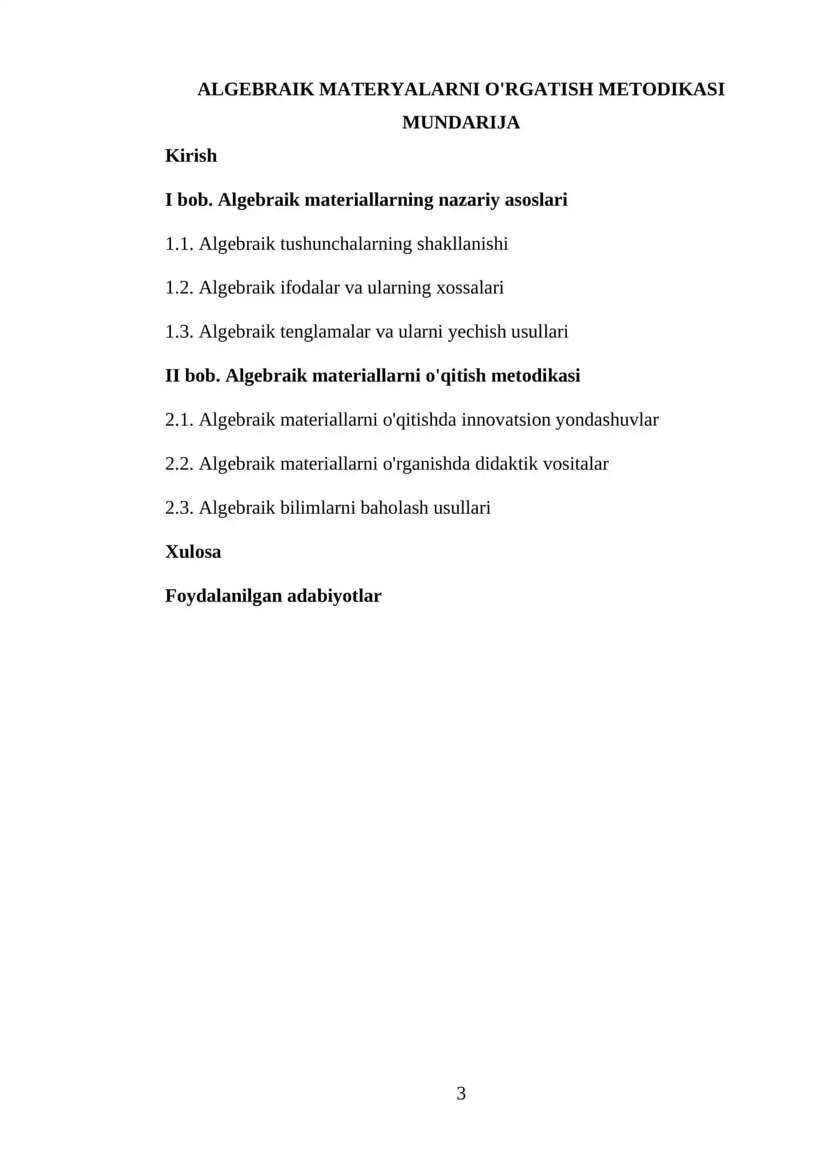 ALGEBRAIK MATERYALARNI O'RGATISH METODIKASI 3