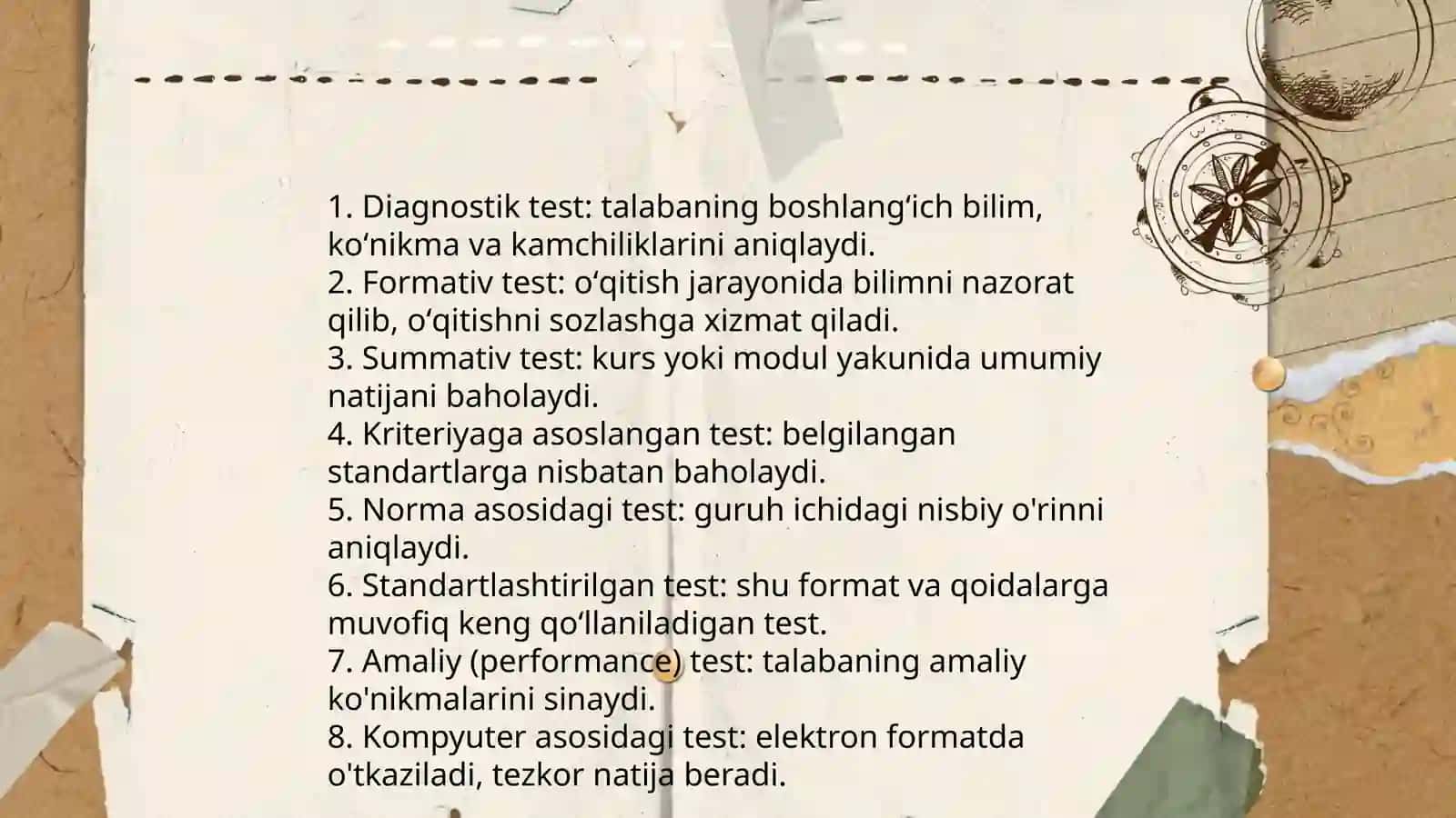 Testlashtirish turlari metodi va unga qoʻyiladigan asosiy talablar 3