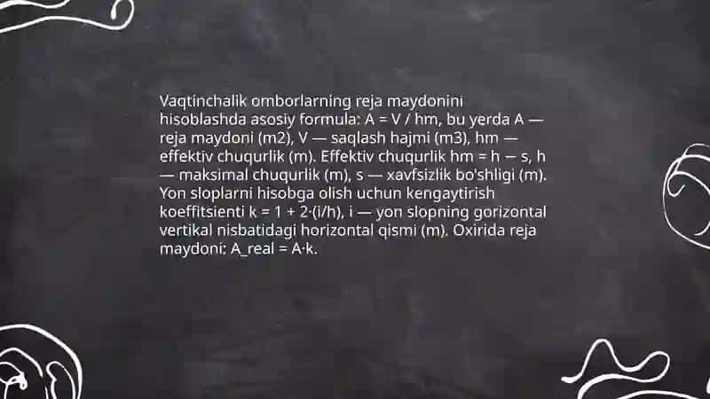 Vaqtinchalik omborlar, xandaq va uyumlar maydonini xisoblash 3