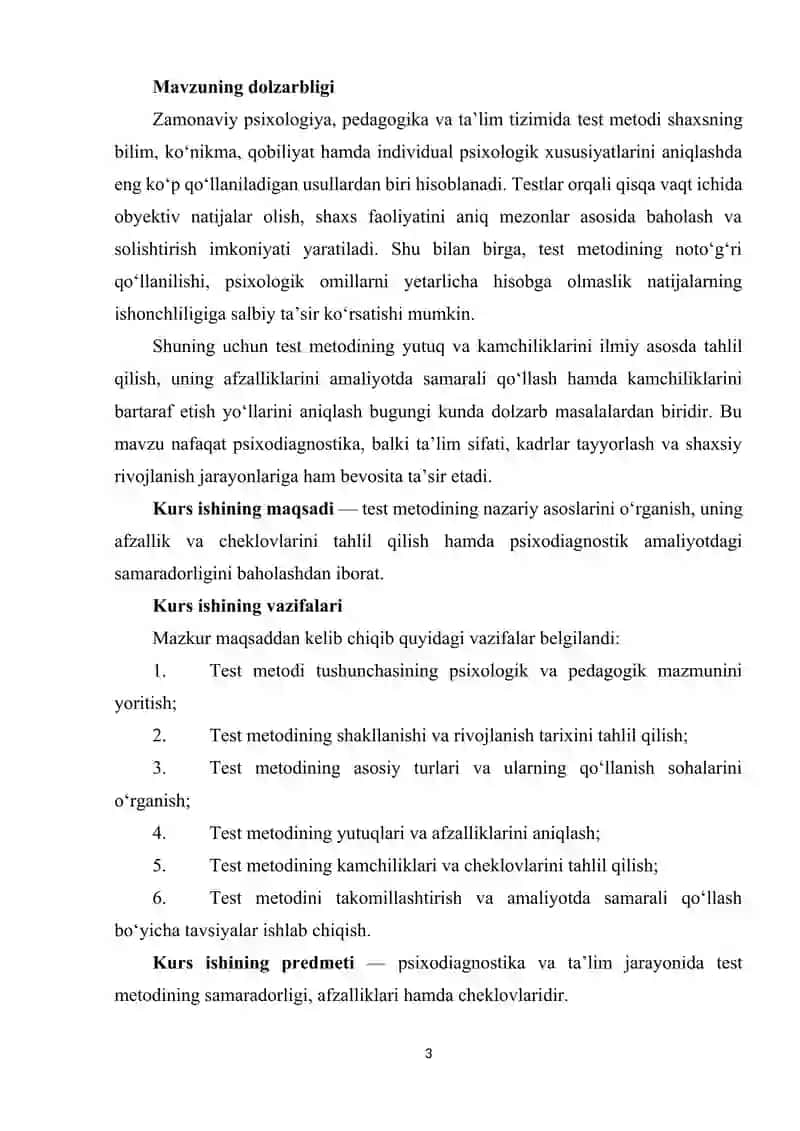 Hozirgi zamon psixologiyasida testning dolzarb muammolari. 3