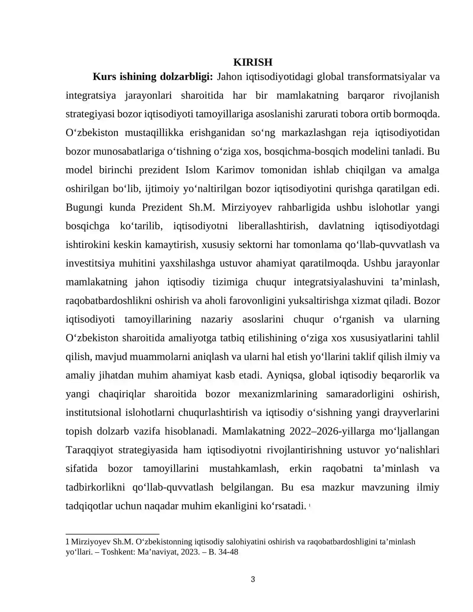 "BOZOR IQTISODIYOTI TAMOYILLARI VA OʻZBEKISTON SHAROITIDA ULARNING AMALGA OSHIRILISHI" 3