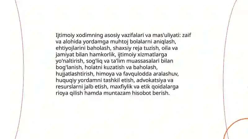 Alohida yordamga muhtoj bolalarga yordam koʻrsatuvchi ijtimoiy xodimning vazifasi va roli 3