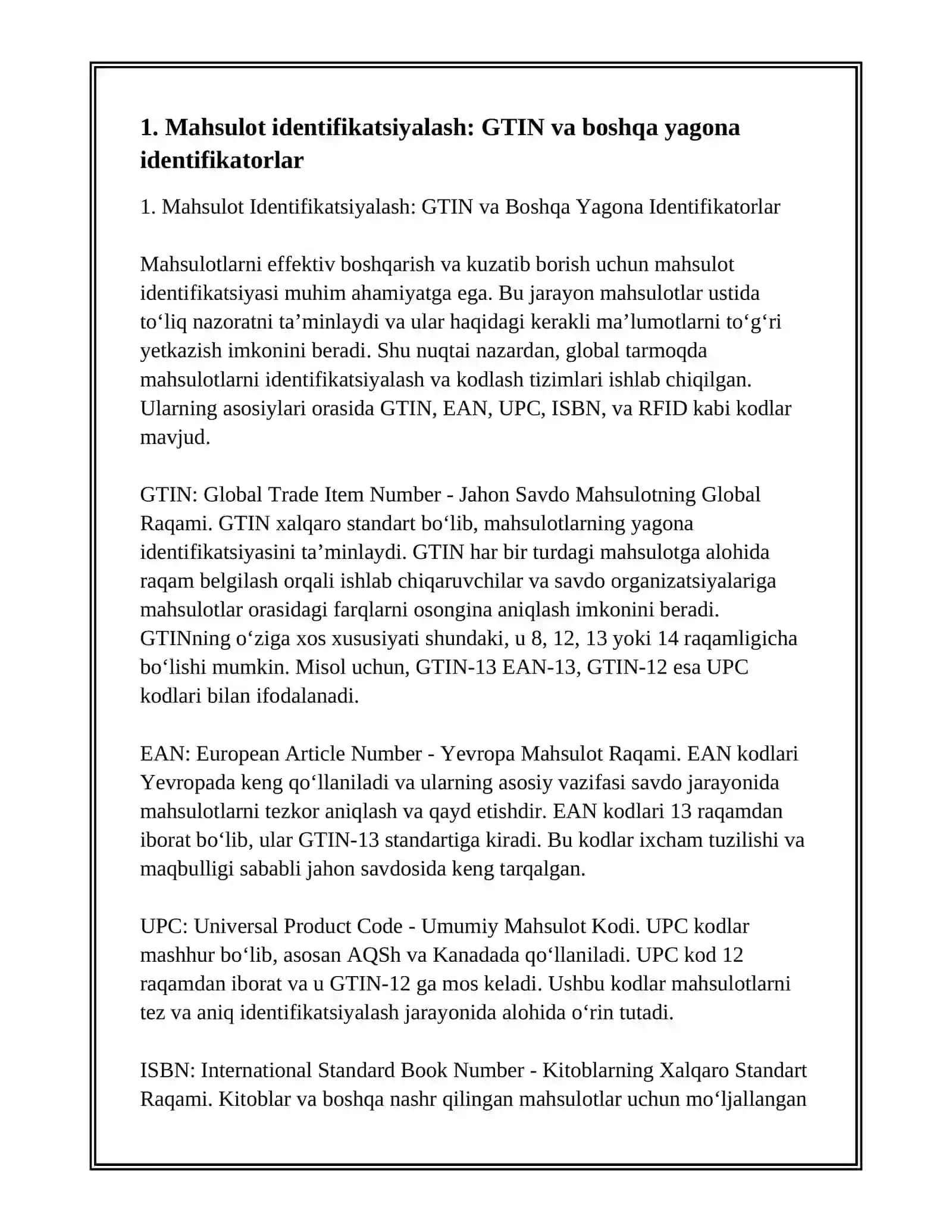 Mahsulot Identifikatsiyalash: GTIN va Boshqa Yagona Identifikatorlar 3