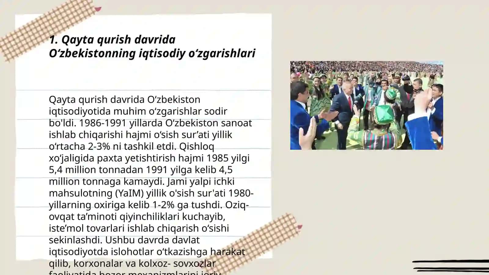 Qayta qurish davrida Oʻzbekistonning iqtisodiy oʻzgarishlari 3