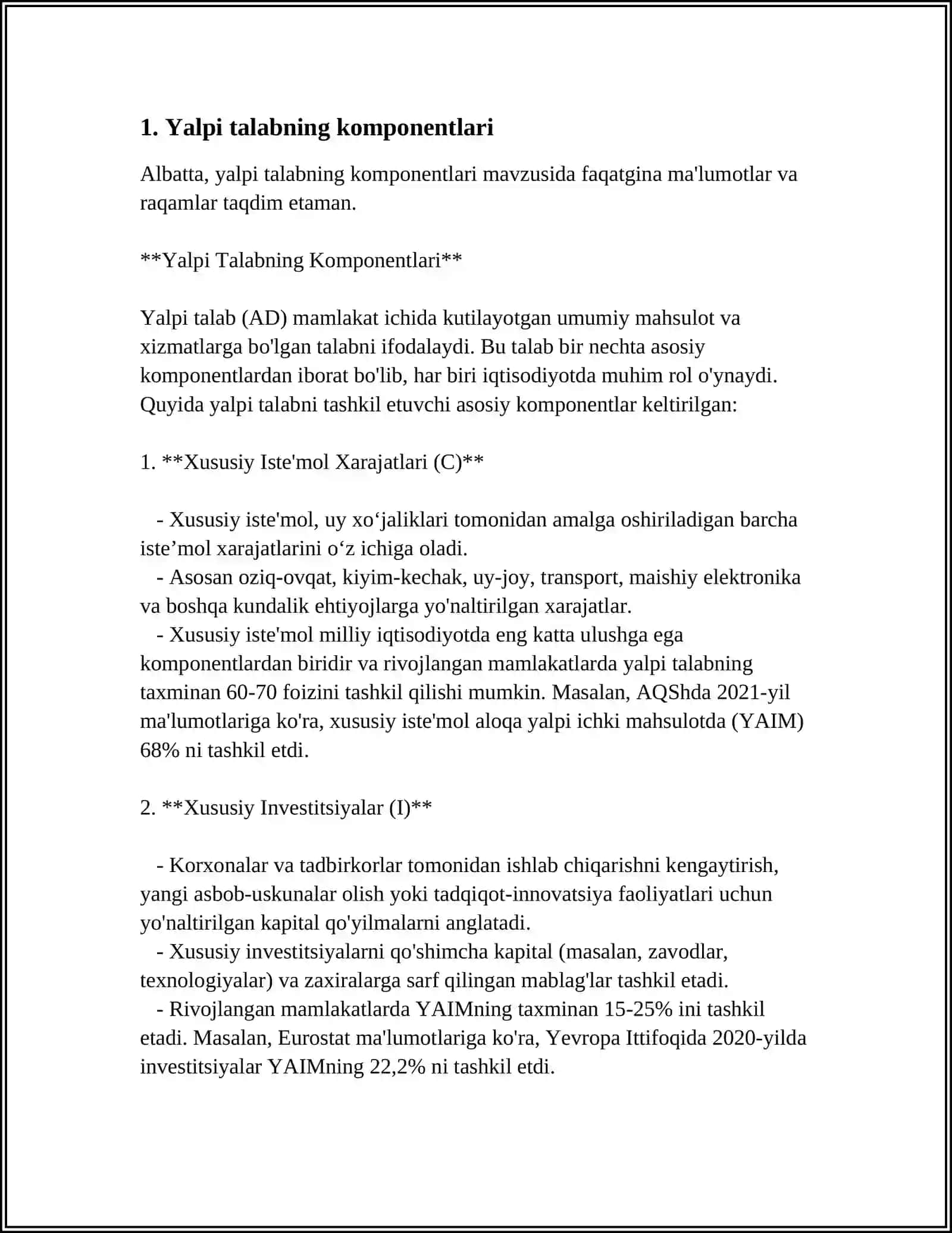 Yalpi Talabning Komponentlari 3