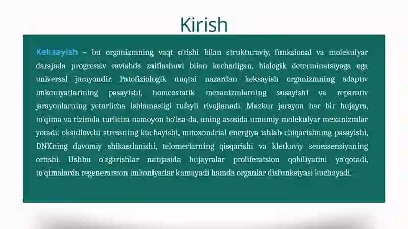 Organizmdagi keksayish davriga xos o‘zgarishlar 3
