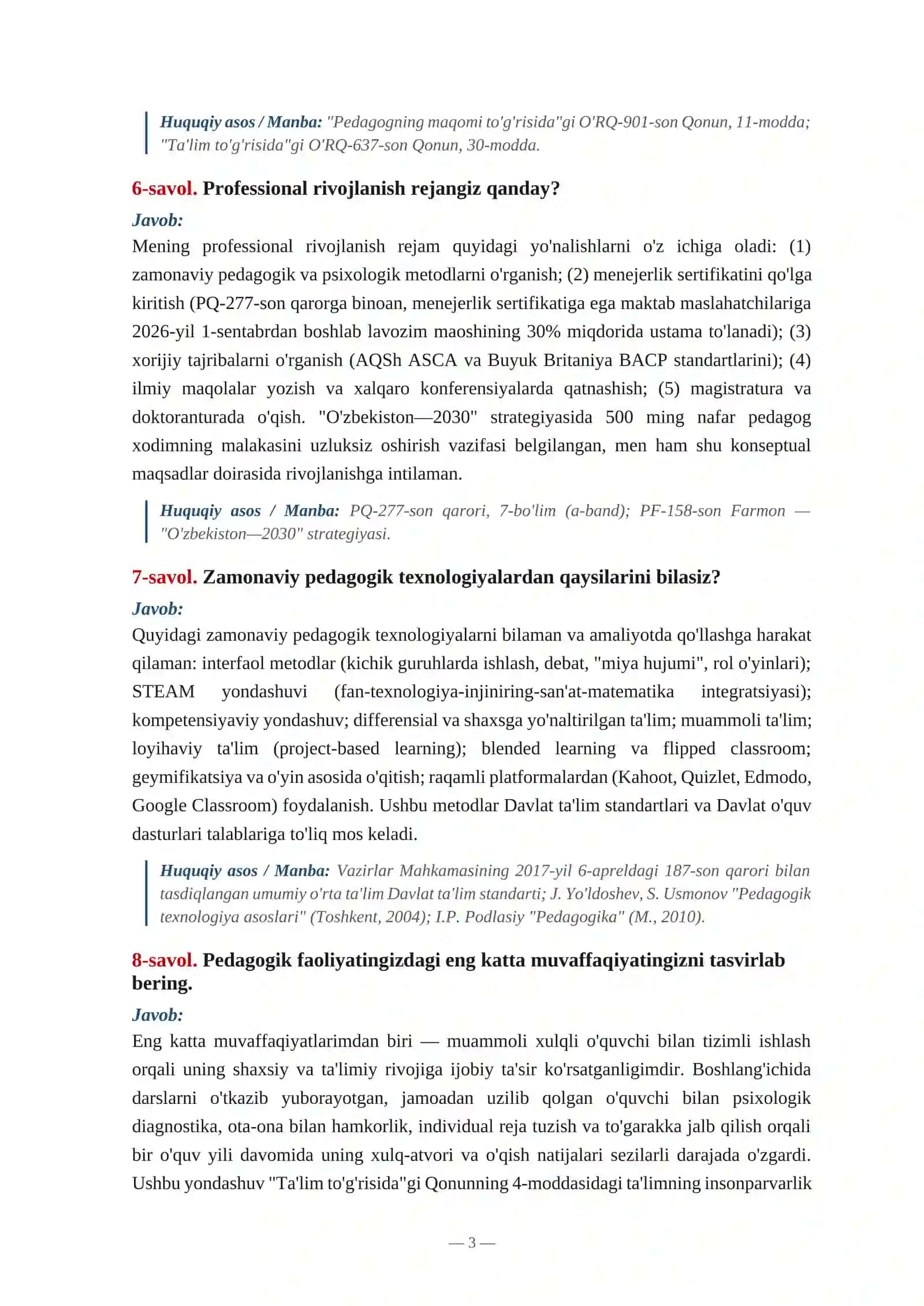 Maktab maslahatchisi savollarga javoblar 3