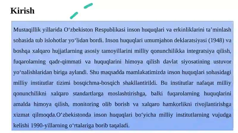 O‘zbekistondagi inson huquqisohasidagi milliy institutlarning vujudga kelishi va ularning ahamiyati 3