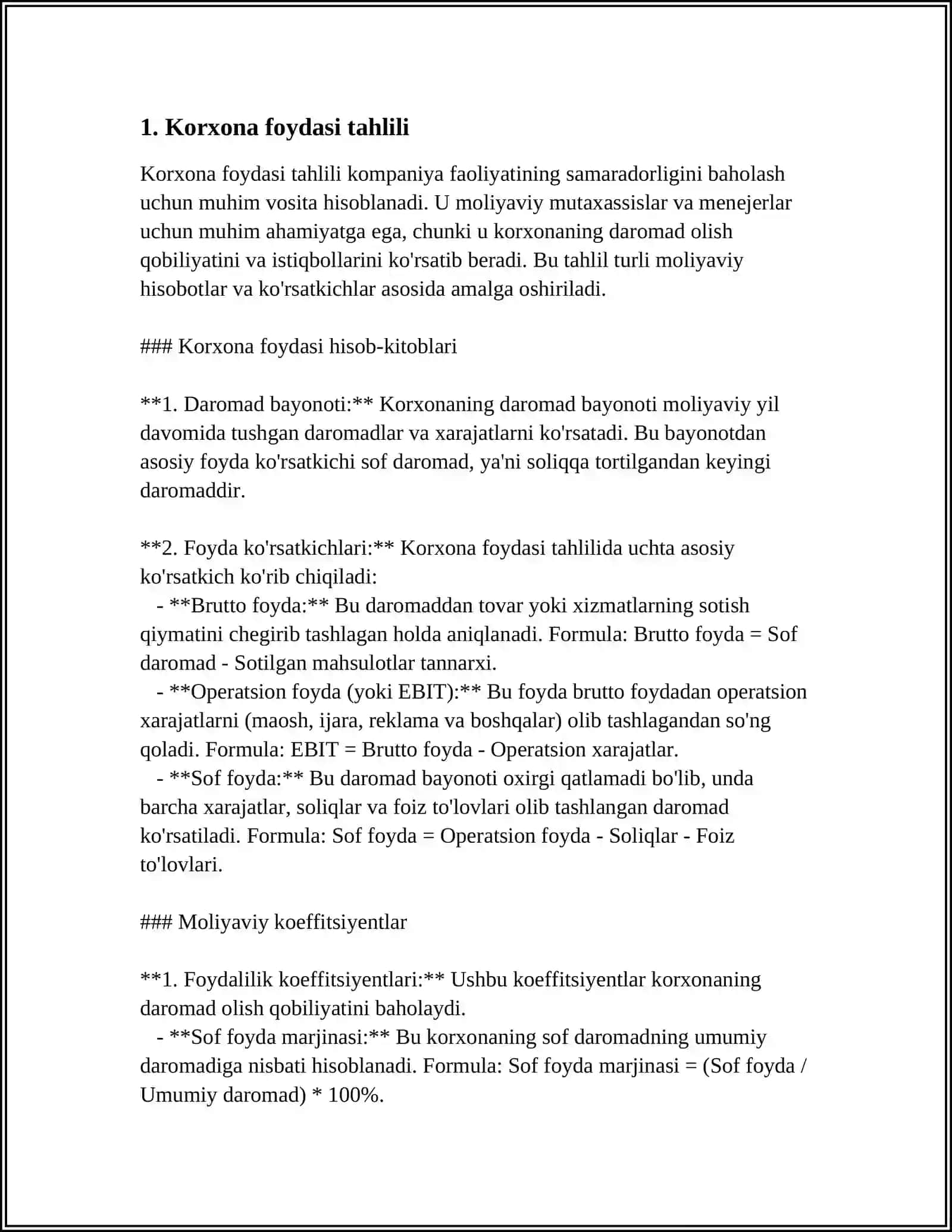 KORXONA FOYDASINING TAQSIMLANISHI VA ISHLATILISHI 3