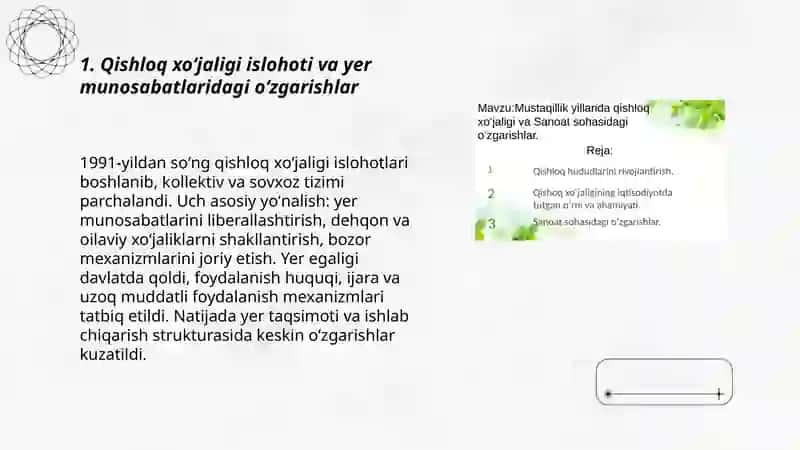 Mustaqil yillarda qishloq xoʻjaligi va sanoat sohasidagi oʻzgarishlar 3