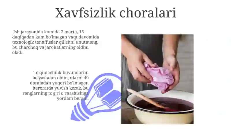 Trikotaj polotnolarini bòyash va gul bosishga tayyorlash 3
