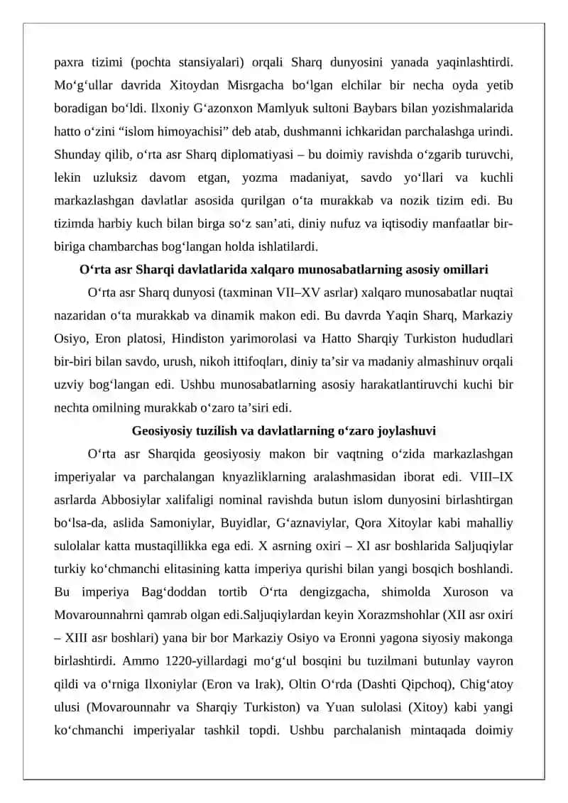 O‘rta Asrlarda Sharqda Xalqaro Munosabatlar va Diplomatiya 3