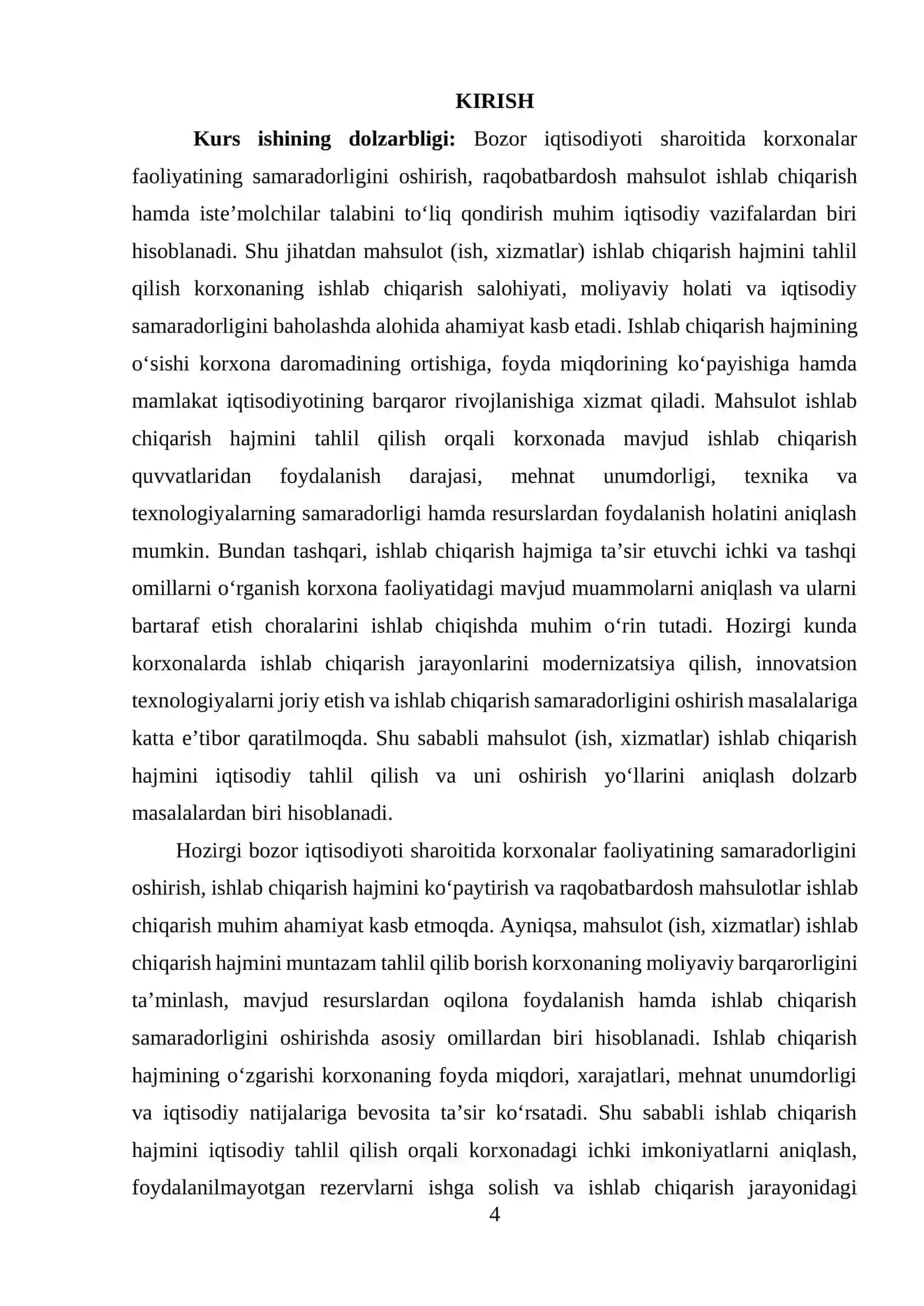 Mahsulot (ish, xizmatlar) ishlab chiqarish hajmini tahlili. 3
