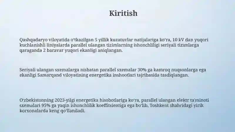 Elektr ta’minoti tizimida elementlari parallel va ketma-ket ulahgan sxemalarning ishonchliligi 3