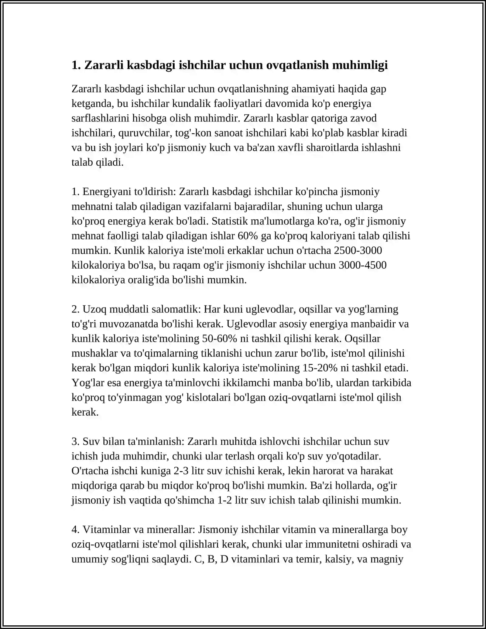 ZARARLI KASBDAGI ISHCHILAR UCHUN BERILADIGAN DAVOLOVCHI PROFILAKTIK OVQATLANISH HAQIDA TUSHINCHA 3