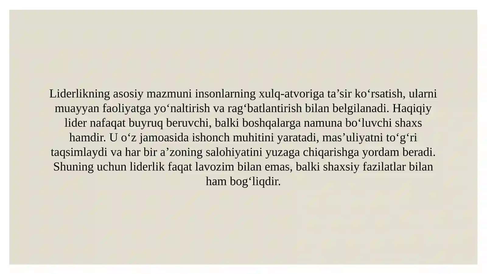 Liderlik nazariyasining asosiy mazmuni 3