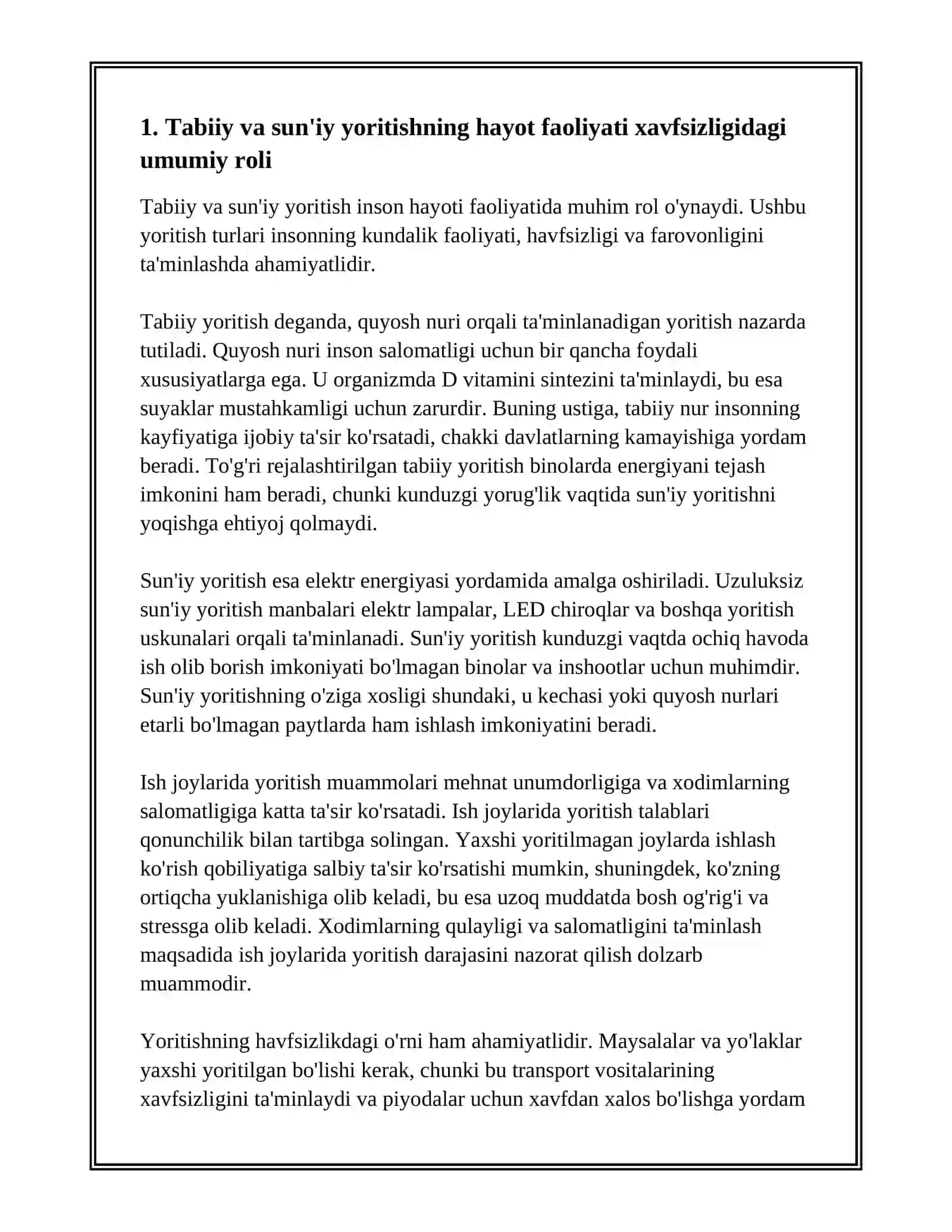 XAYOT FAOLIYATI XAFSIZLIGIDA TABBIY VA SU'NIY YORITISH 3