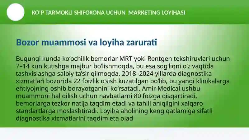 KO‘P TARMOKLI SHIFOXONA UCHUN MARKETING LOYIHASI 3
