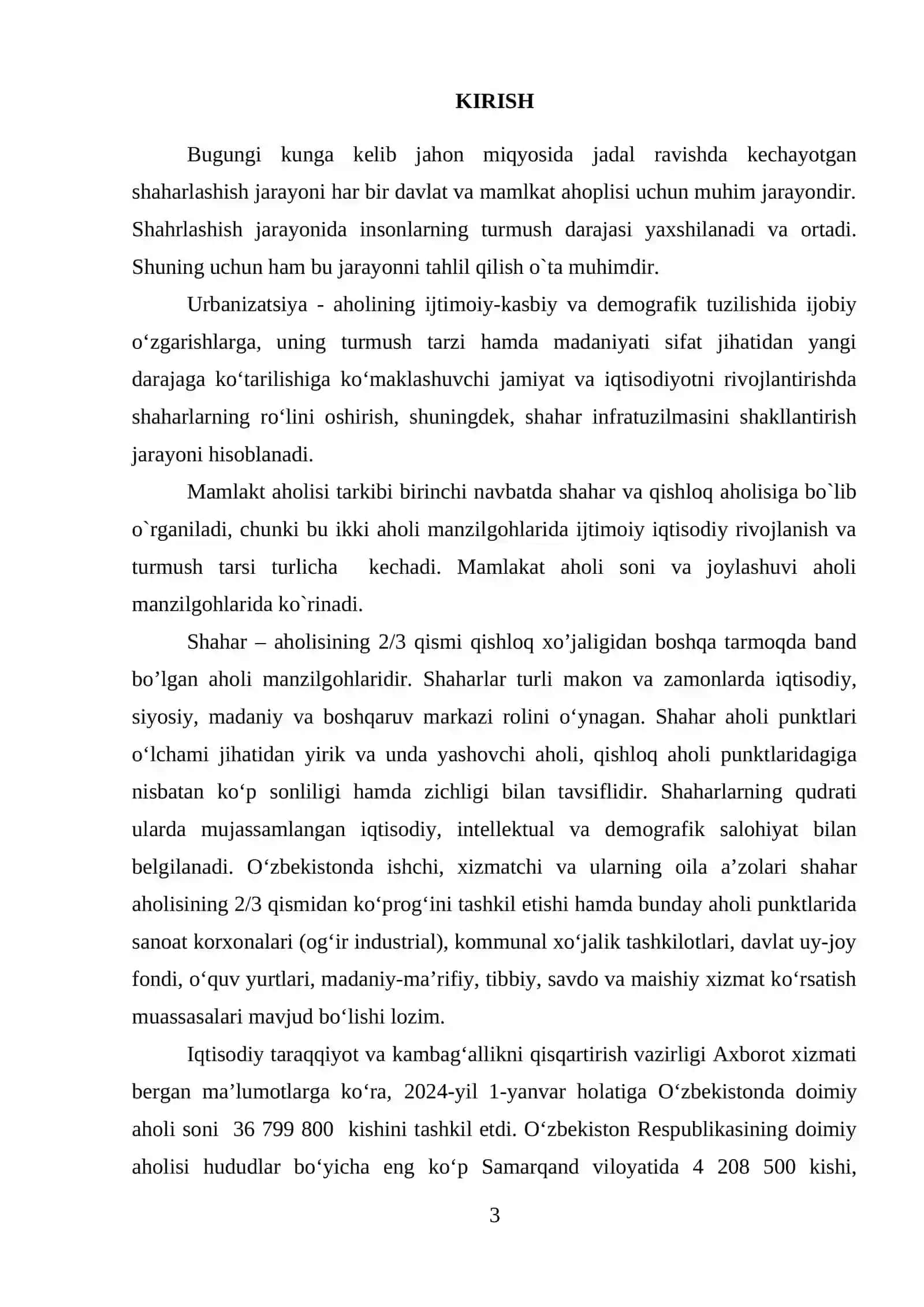 O`zbekiston Respublikasi shaharlar aholisi, urbanizatsiya jarayoni 3