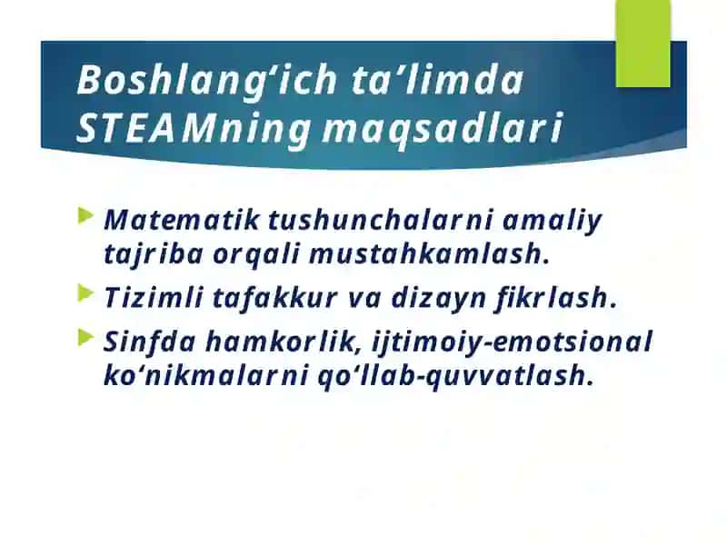 Boshlang‘ichsinflardamatematikadarslaridaSTEAMtexnologiyalaridanfoydalanish 3