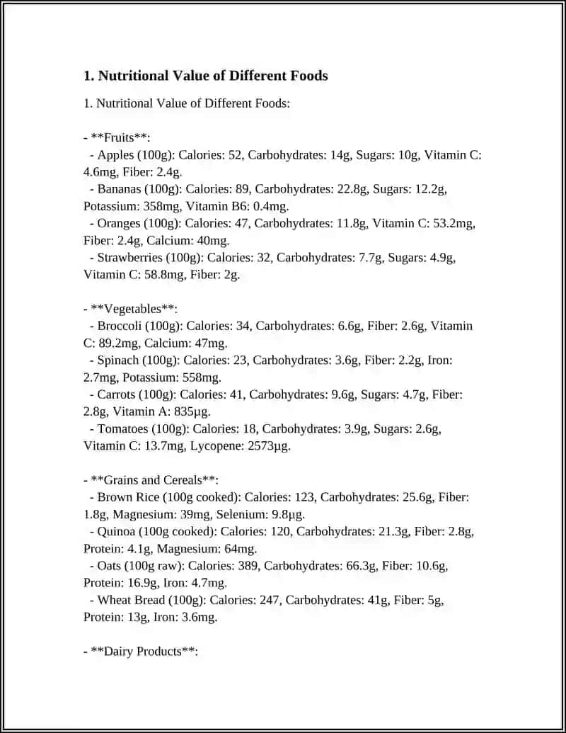 Nutritional Value of Different Foods 3