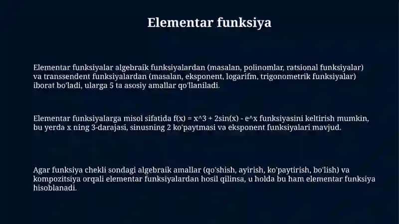 Mavzu: Boshlangʻich funksiya. Integral jadvali. Aniqmas integral. Integral xossalari 3