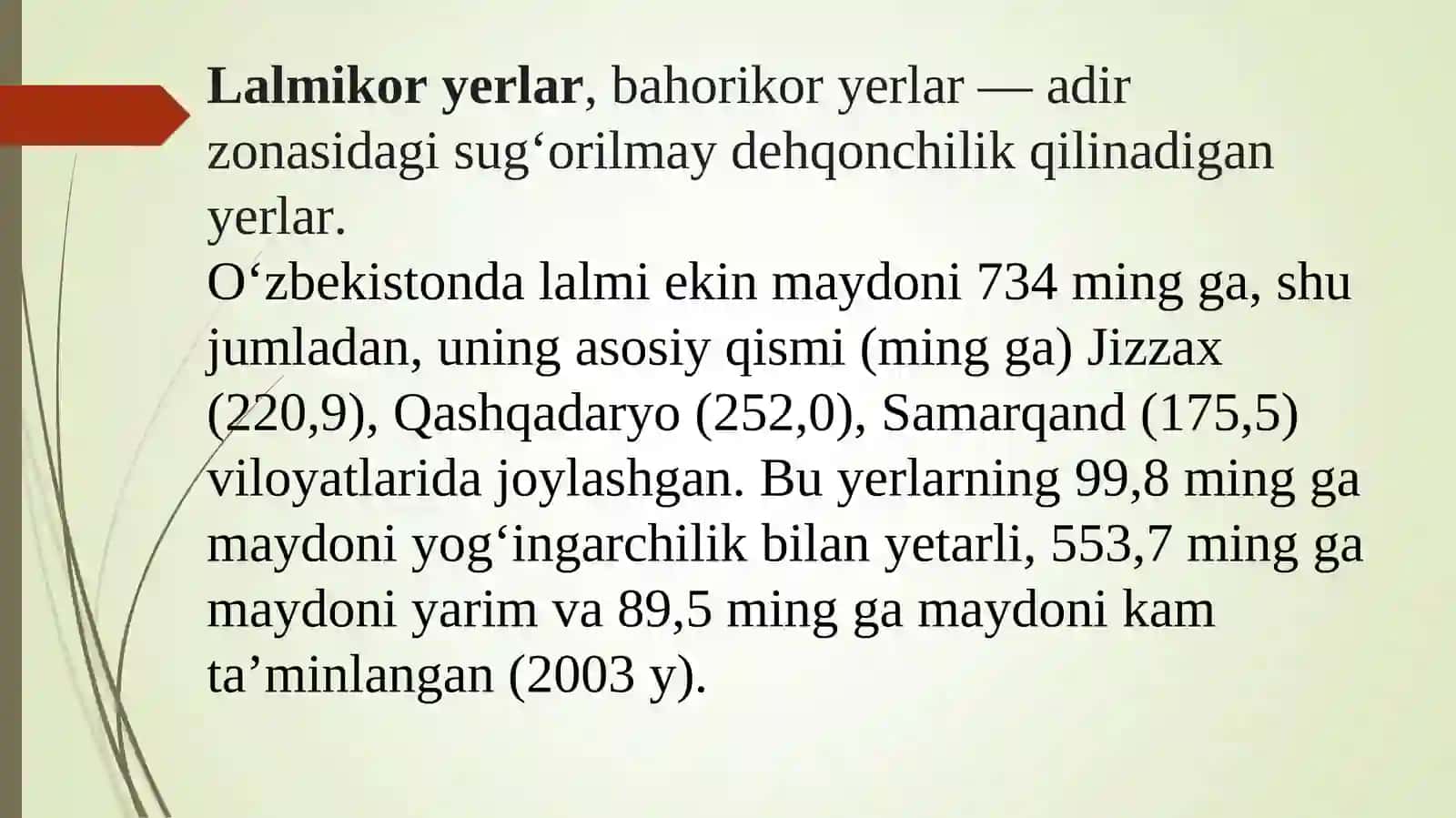 YER MAYDONINI (LALMIKOR YERLARDA) TANLASH VA TUPROQQA ISHLOV BERISH TEXNOLOGIYASI 3