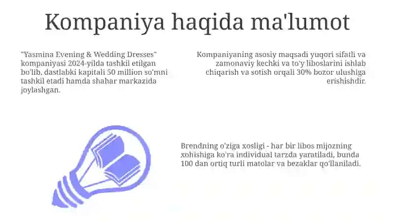 "Yasmina" oqshomvatoʻyliboslariuchunbiznesreja 3