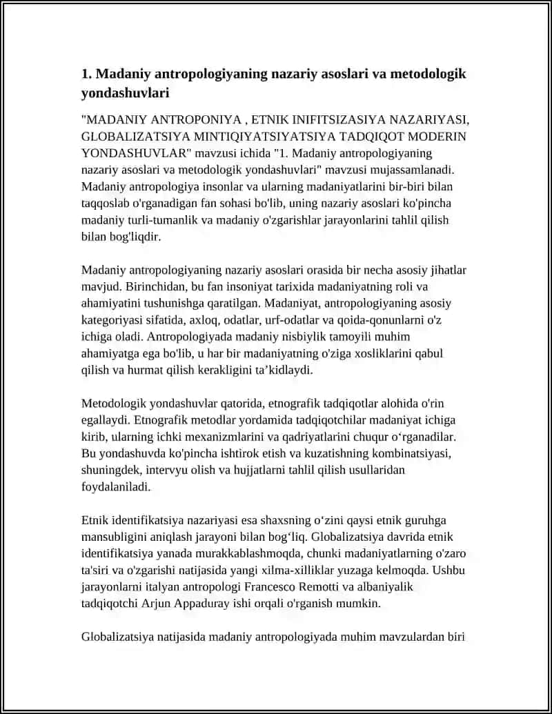 MADANIY ANTROPONIYA, ETNIK INIFITSIZASIYA NAZARIYASI, GLOBALIZATSIYA MINTIQIYATSIYA TADQIQOT MODERIN YONDASHUVLAR 3
