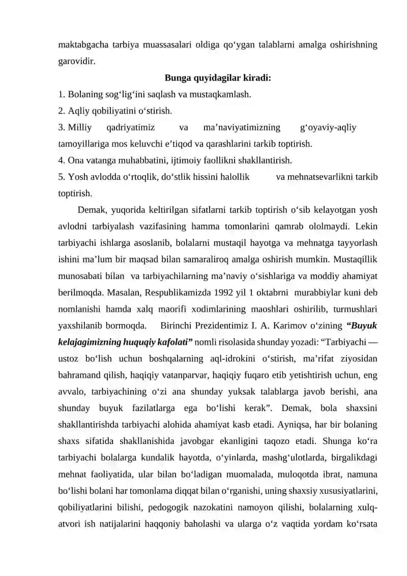 Maktabgacha ta’lim muassasasi tarbiyachisining kompetensiyasi 3